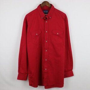 Wrangler Western Shirts Men's Neck 17.5 Red Cotton Long Sleeve Button Up Shirt